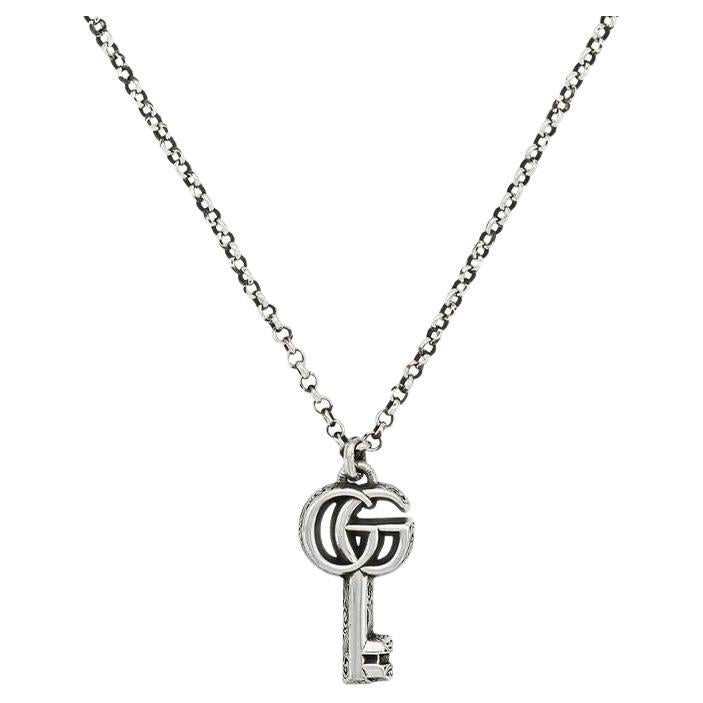 Gucci Double G with Key Aged Sterling Silver Necklace YBB627757001