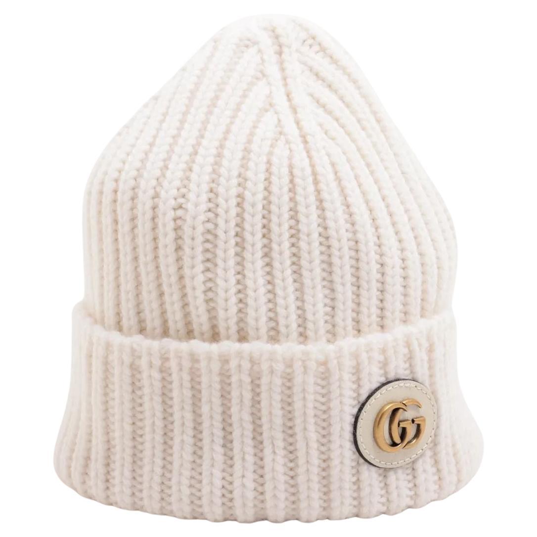 Gucci Double G Wolle Kaschmir Mütze Weiß im Angebot