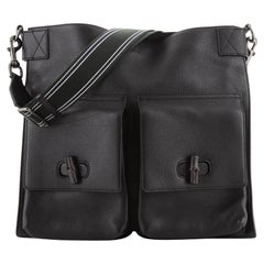 Gucci Double Pocket Bamboo Messenger Bag Leder groß