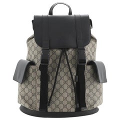 Gucci Double Pocket Buckle Backpack GG Coated Canvas Large