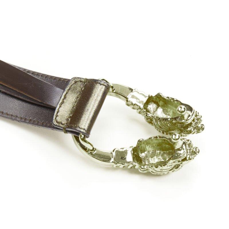 Women's GUCCI Double Tiger gold tone buckle metallic copper leather skinny belt 75cm 30
