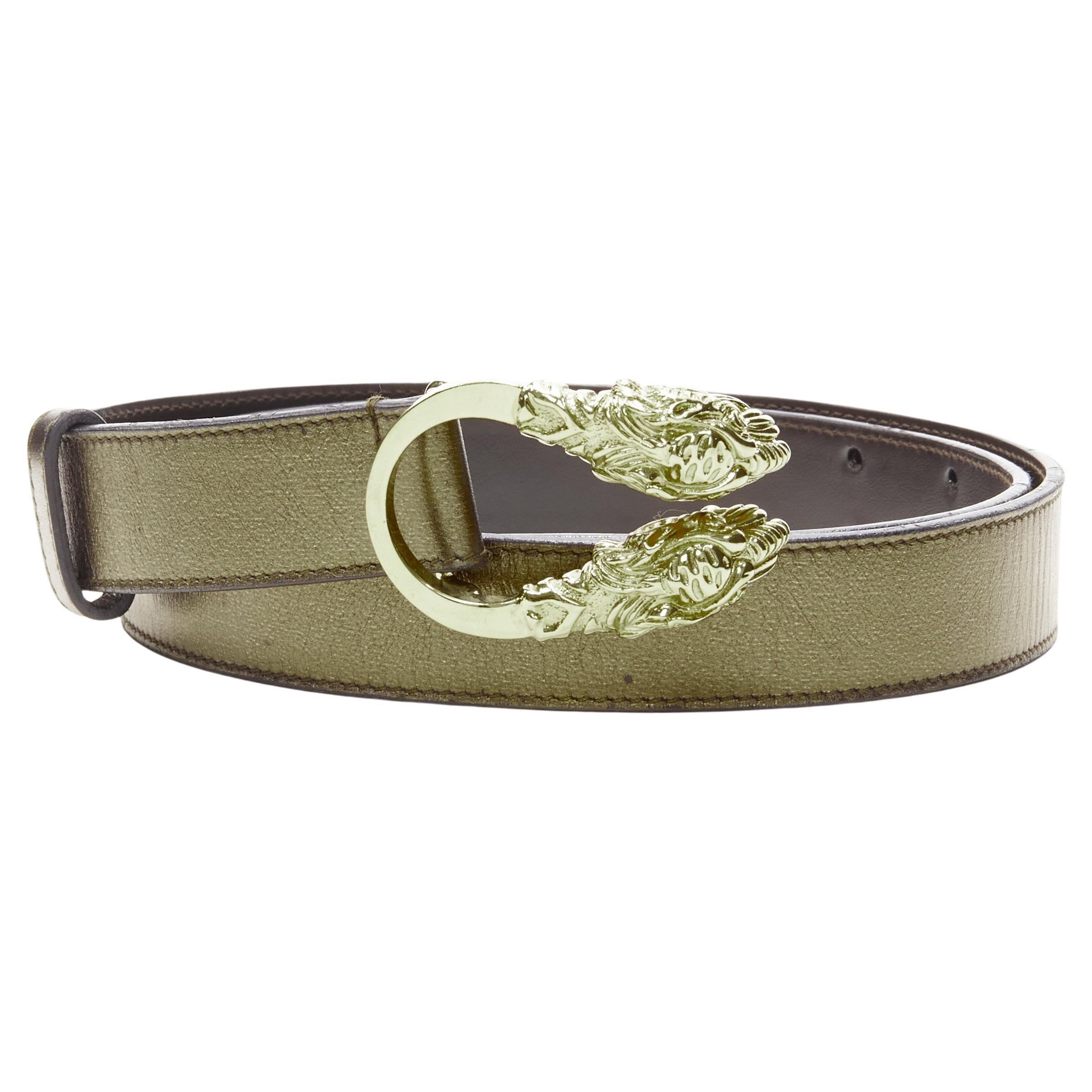 Gucci Ceinture skinny en cuir cuivré métallisé à boucle double tigre ton or 75cm 30"