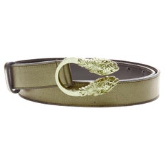 GUCCI Double Tiger gold tone buckle metallic copper leather skinny belt 75cm 30"