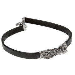 Gucci Double Tiger Leather Sterling Silver Choker Necklace Sz L Gucci Double Tiger Leather Sterling Silver Choker Necklace Sz L