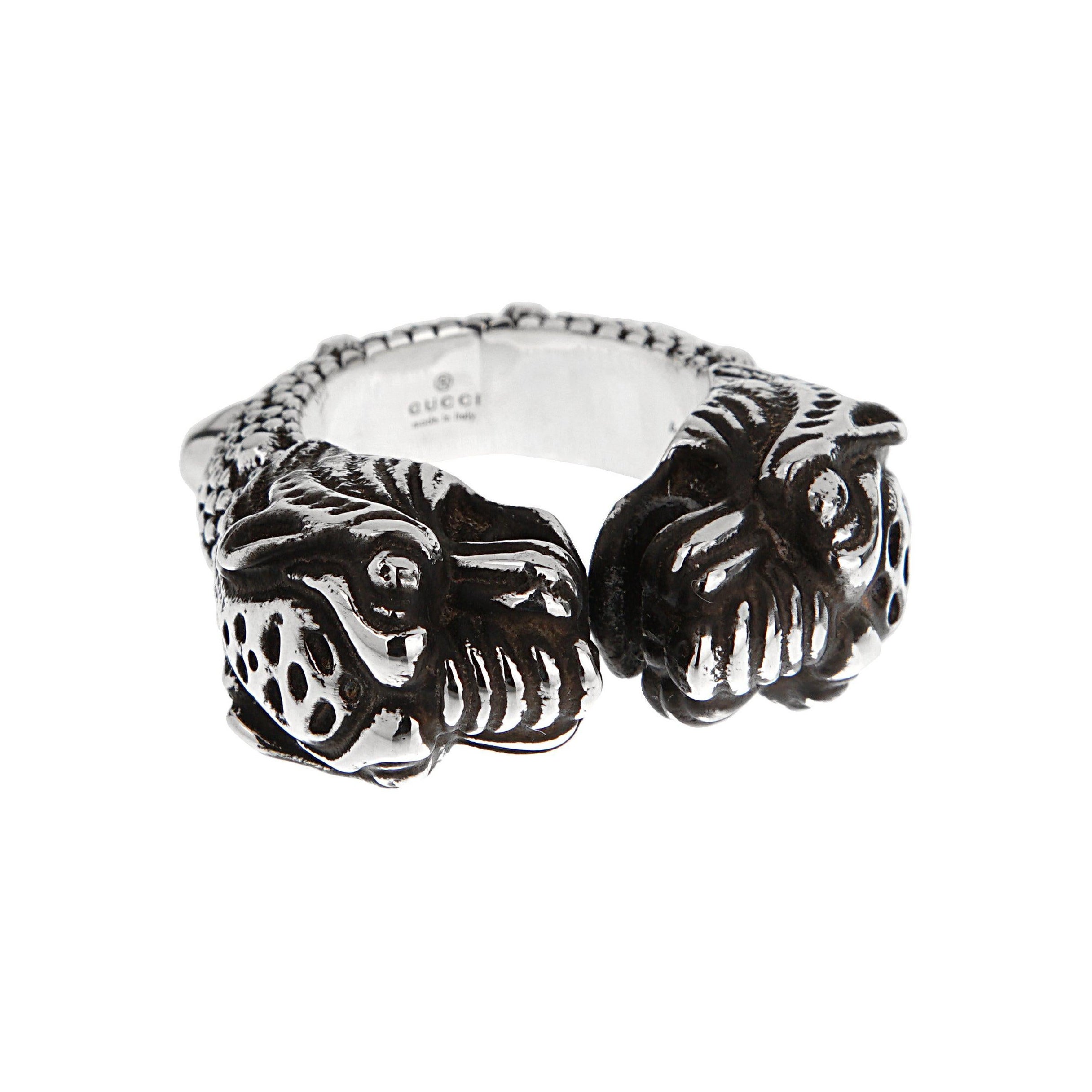 Gucci Anello Doppia Tigre in Argento Misura 9