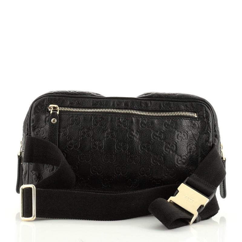 Black Gucci Double Zip Pocket Waist Bag Guccissima Leather