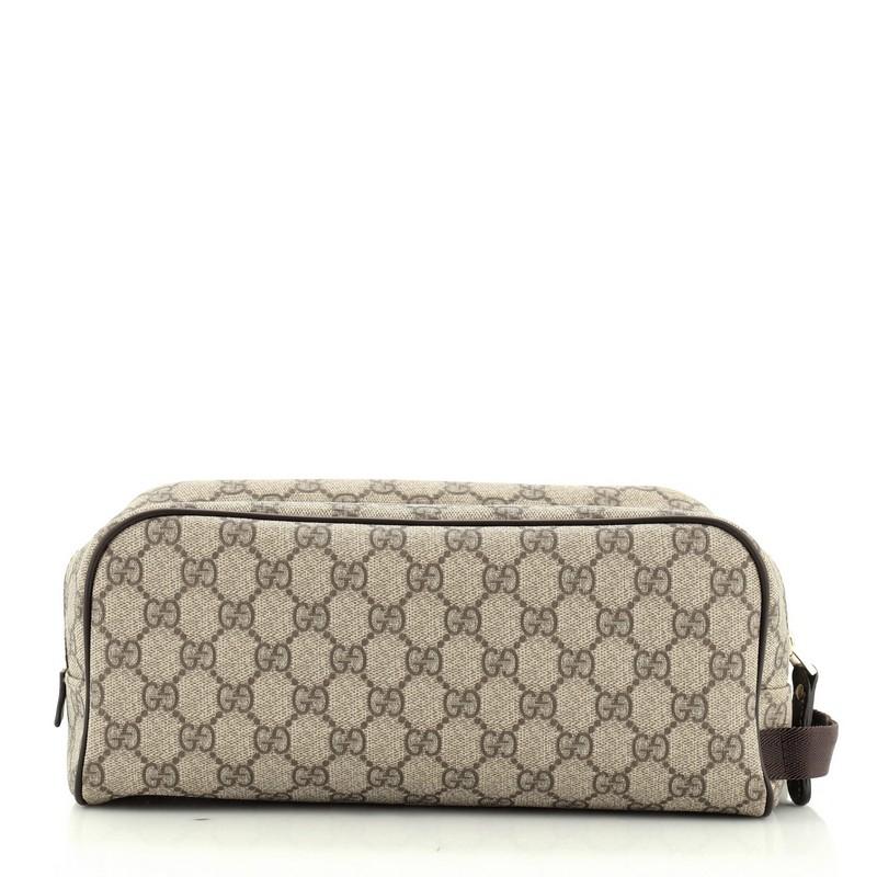 Brown Gucci Double Zip Toiletry Pouch GG Coated Canvas Medium