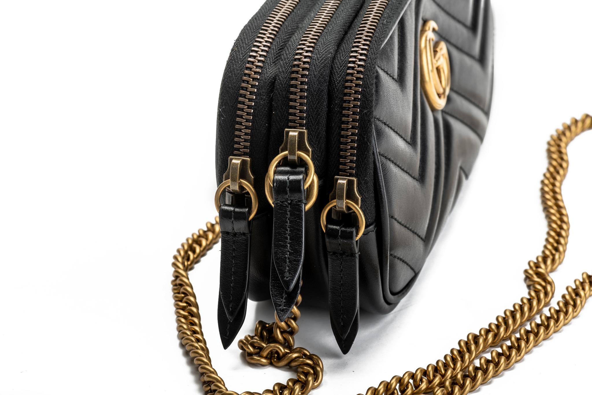 Gucci Double Zipper Black GG Cross Body Bag 5