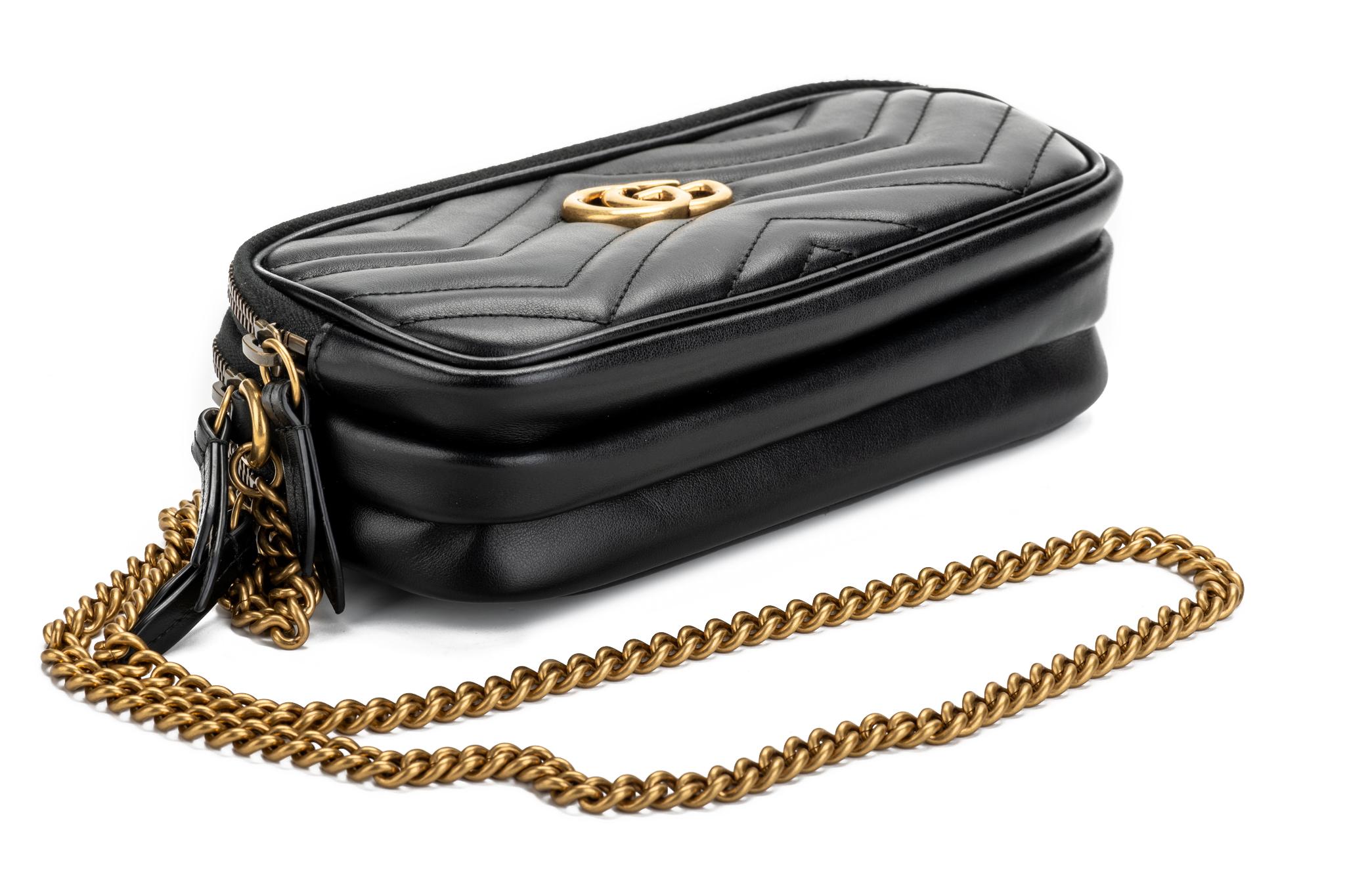 Women's Gucci Double Zipper Black GG Cross Body Bag