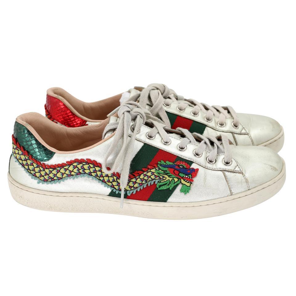 Gray Gucci Dragon Ace Low GG 8.5 Embroidered Men's Sneakers GG-S0805P-0001 For Sale