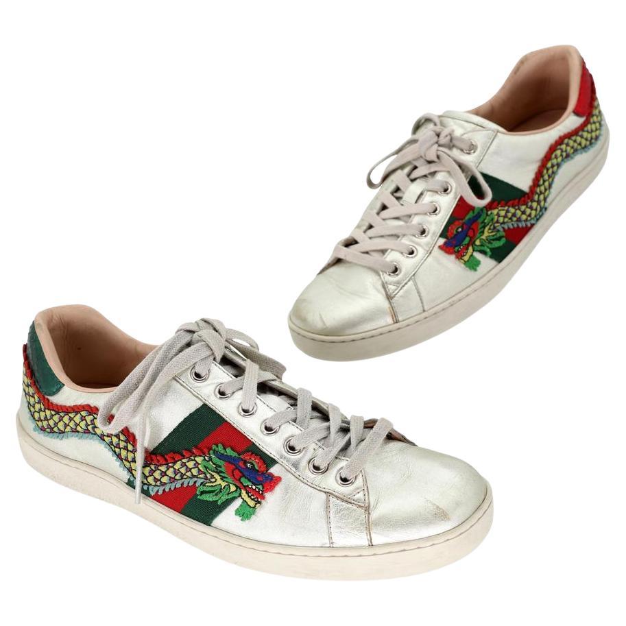 Gucci Dragon Ace Low GG 8.5 Embroidered Men's Sneakers GG-S0805P-0001 For Sale