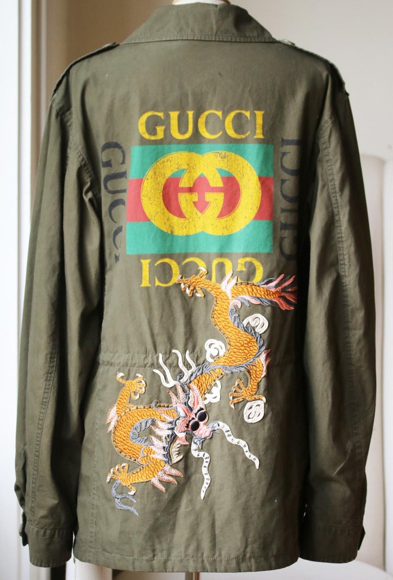 Gucci Dragon-Embroidered Washed-Cotton Field Jacket at 1stDibs