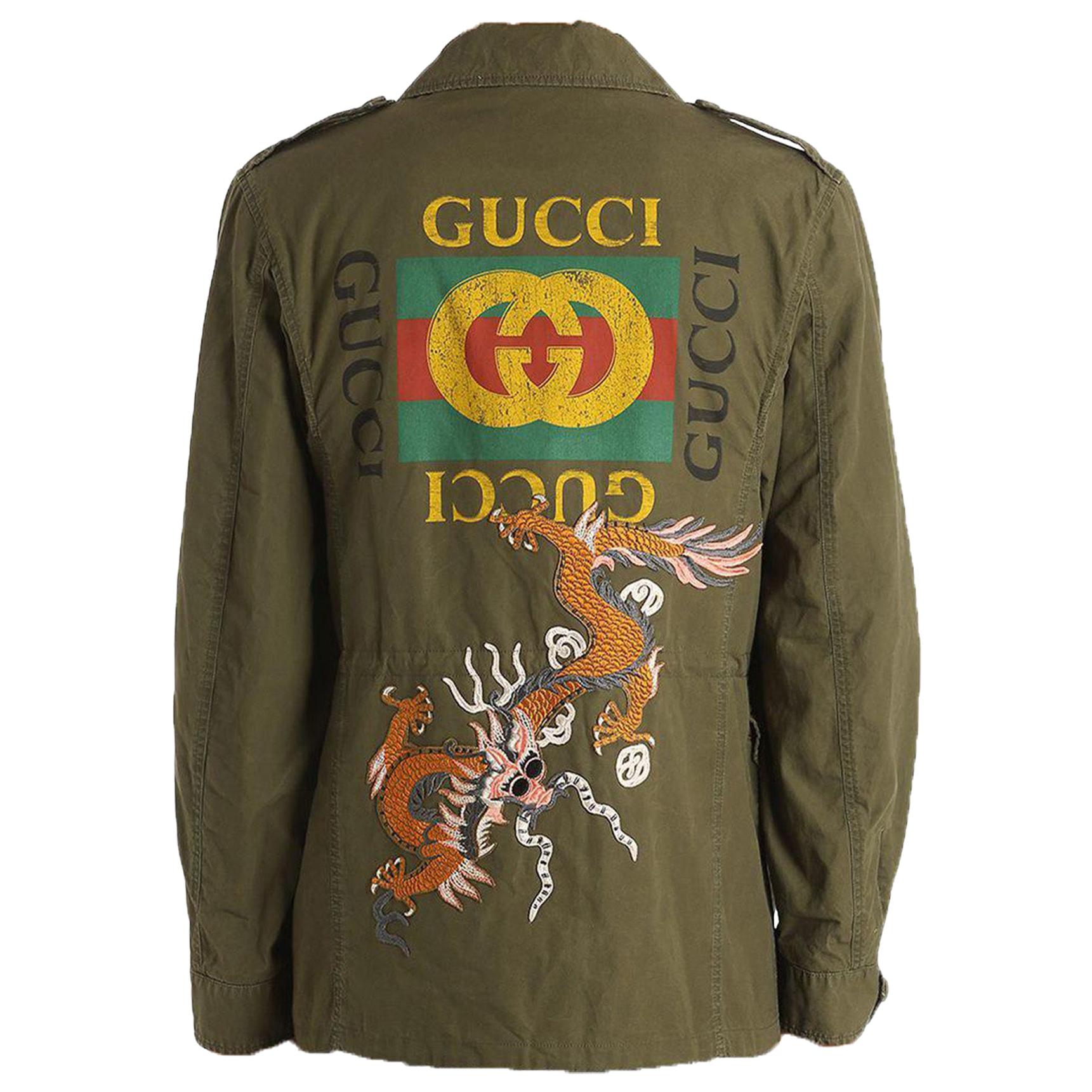 Gucci Dragon-Embroidered Washed-Cotton Field Jacket  