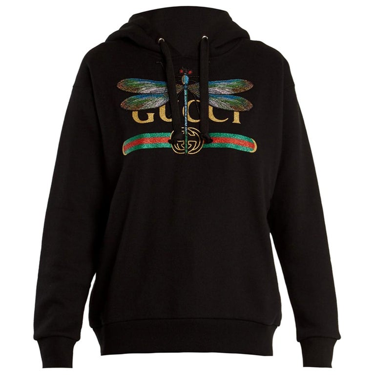 Gucci Dragonfly and Logo-Print Cotton Sweatshirt | gucci dragonfly hoodie, dragonfly sweatshirt, dragonfly hoodie black