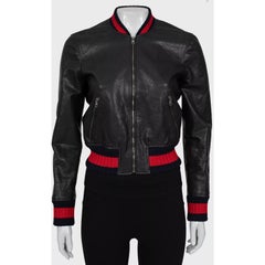 Gucci Dragonfly Embroidered Leather Bomber Jacket - IT40/S