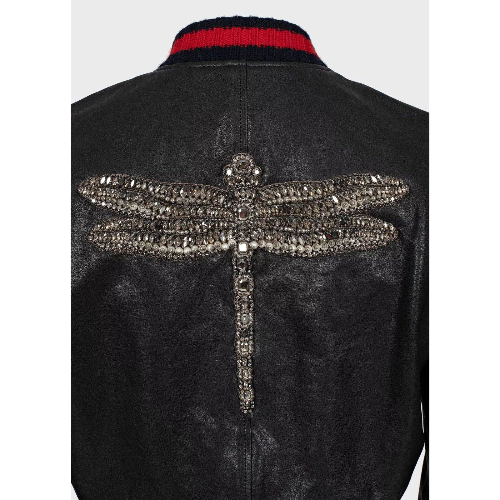 Bomber in pelle con ricamo a forma di libellula di Gucci - IT40/S In condizioni ottime in vendita a Krakow, PL