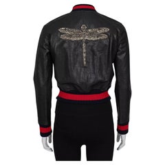Gucci Dragonfly Embroidered Leather Bomber Jacket - IT40/S