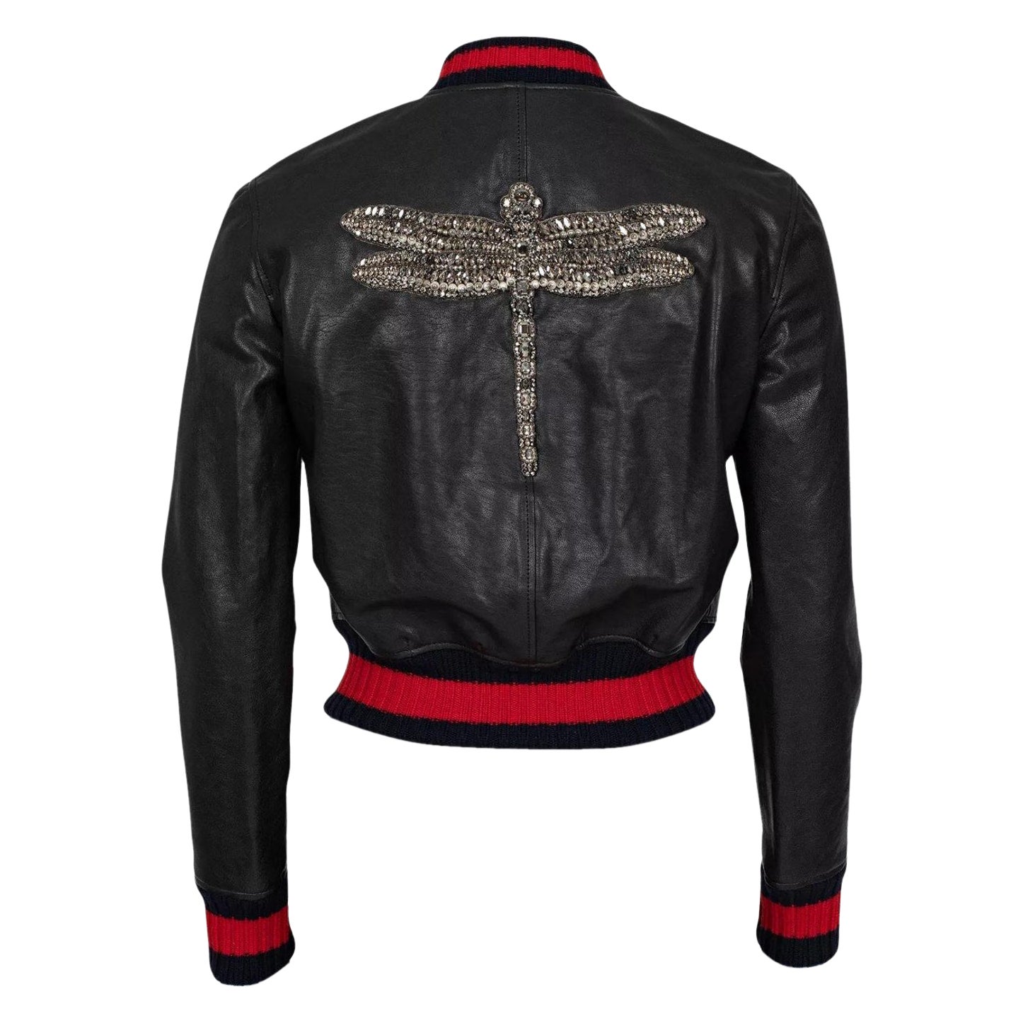Gucci Dragonfly Embroidered Leather Bomber Jacket - IT40/S For Sale