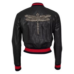 Gucci Dragonfly Embroidered Leather Bomber Jacket - IT40/S