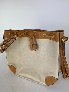 Gucci Drawstring Belt Strap 21ga62 Beige Canvas Shoulder Bag