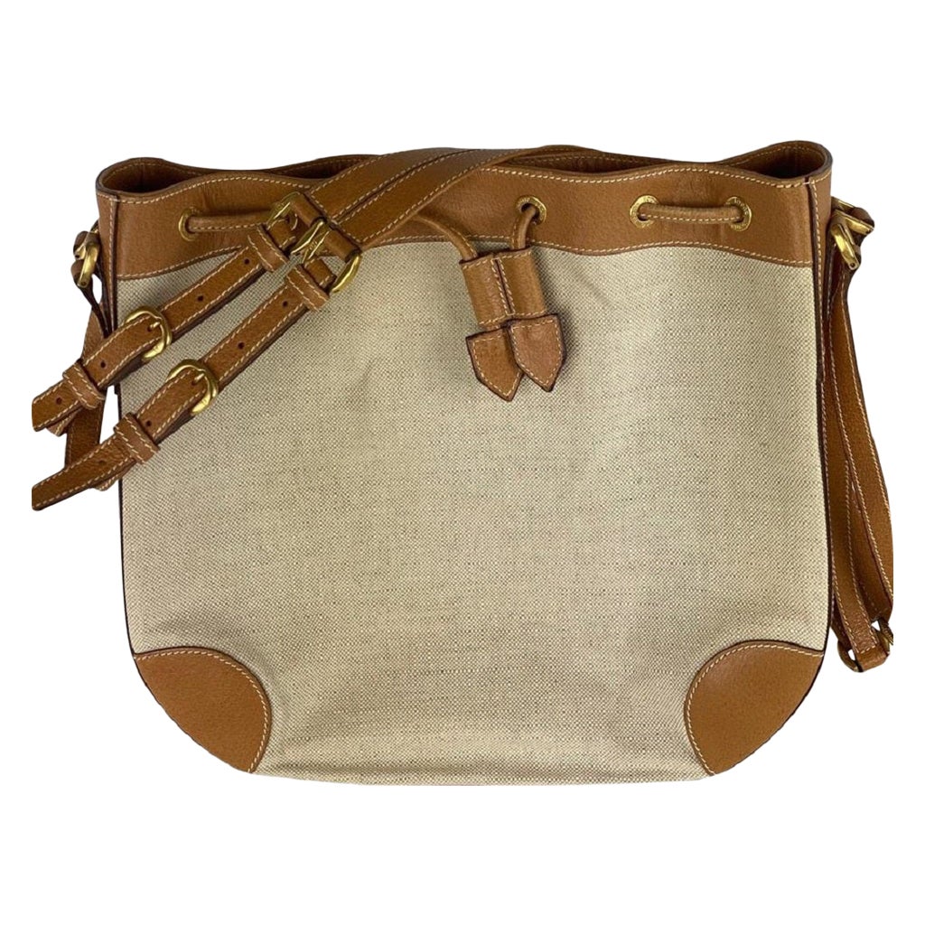 Gucci Drawstring Belt Strap 21ga62 Beige Canvas Shoulder Bag