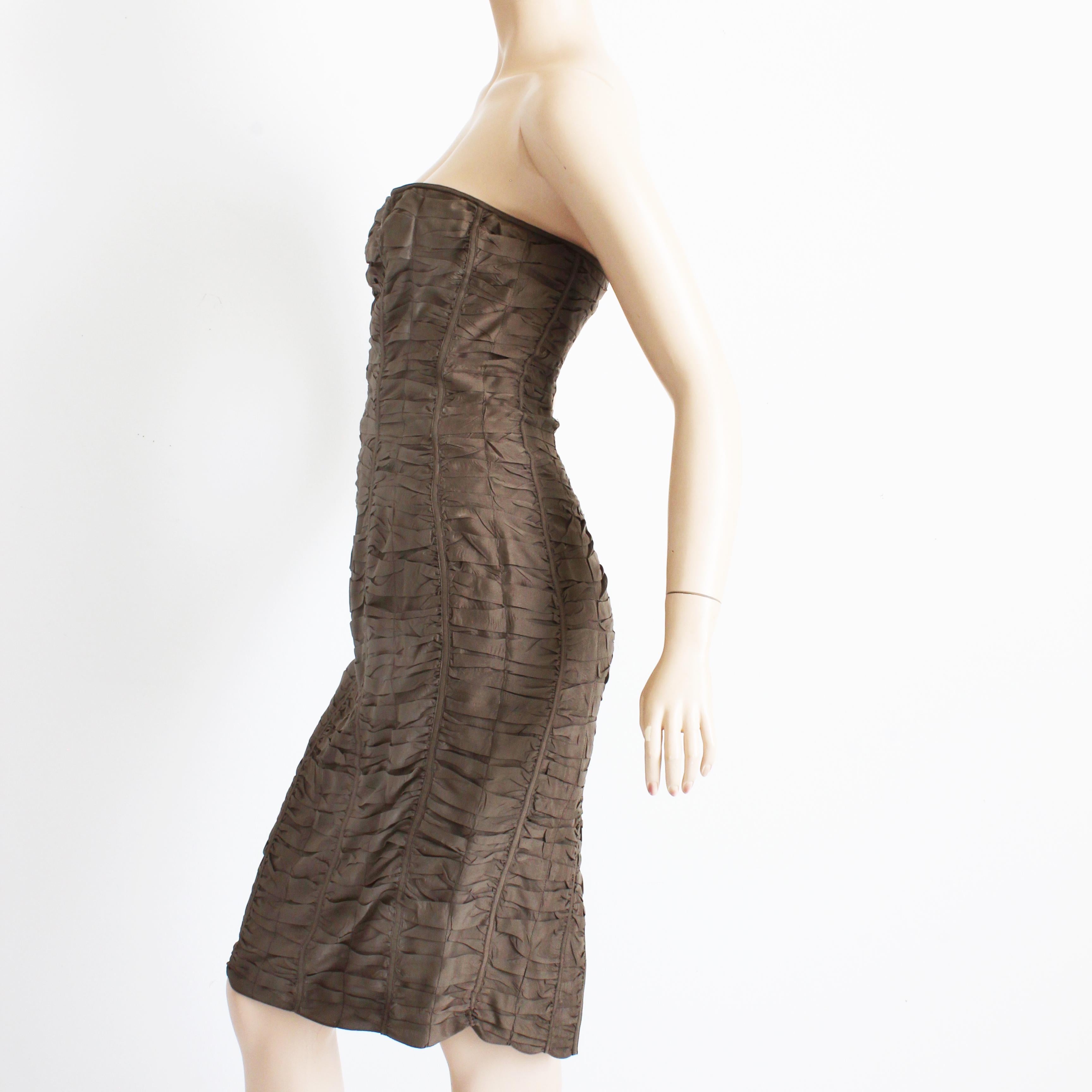 Gucci Dress Bustier Bodice Ruched Brown Silk Tom Ford Era Spring 2001 Sz 42 en vente 6