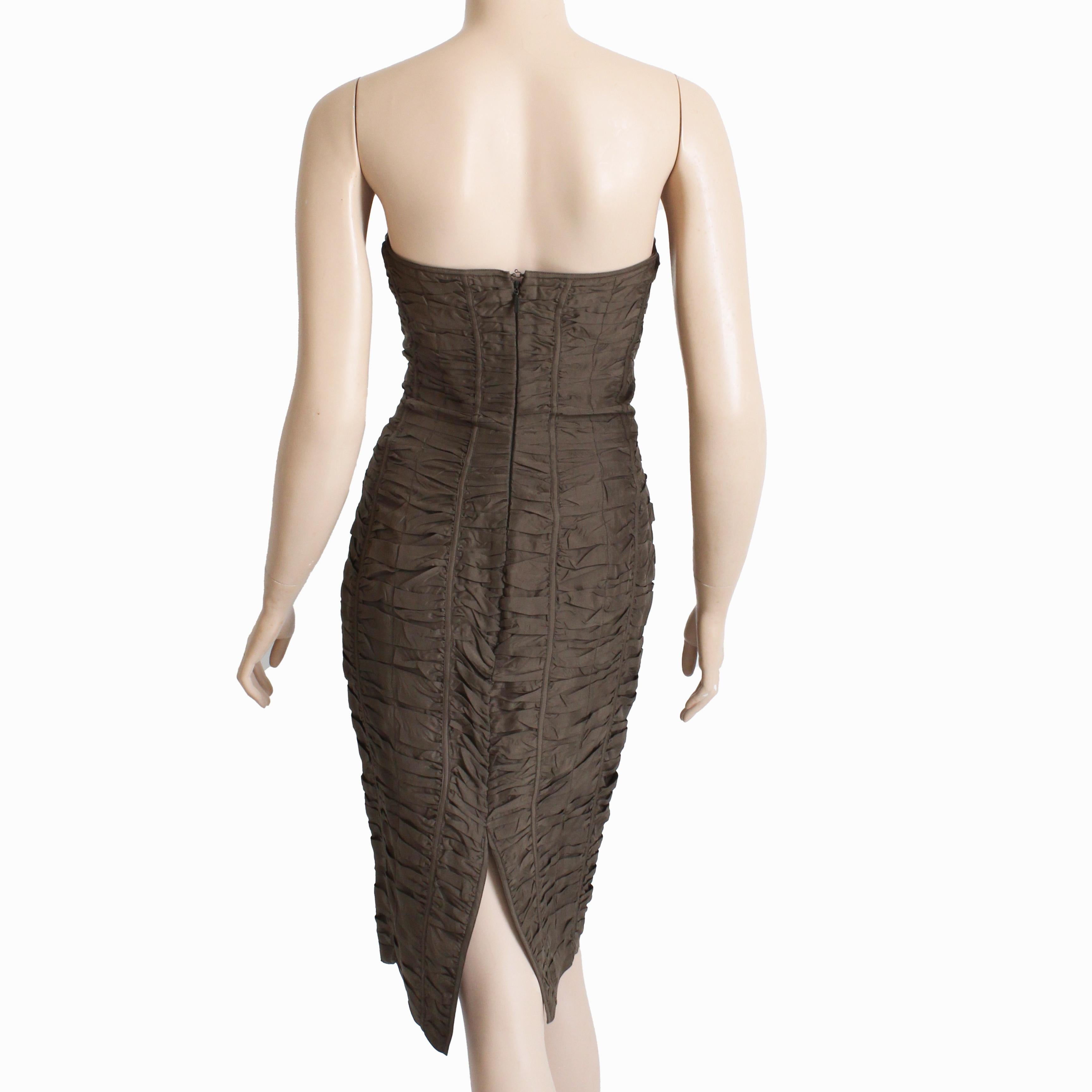 Gucci Dress Bustier Bodice Ruched Brown Silk Tom Ford Era Spring 2001 Sz 42 For Sale 9