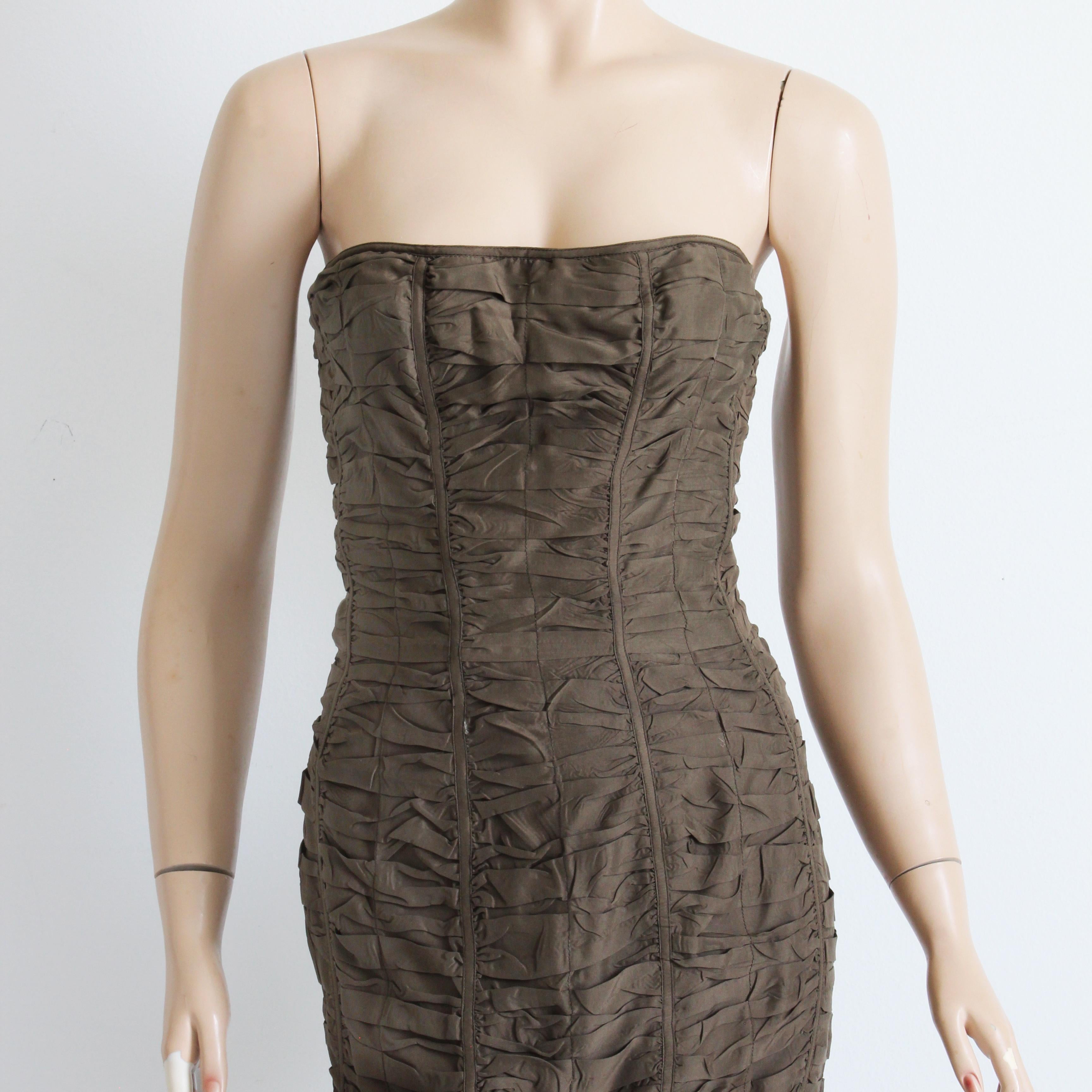 Women's Gucci Dress Bustier Bodice Ruched Brown Silk Tom Ford Era Spring 2001 Sz 42 For Sale
