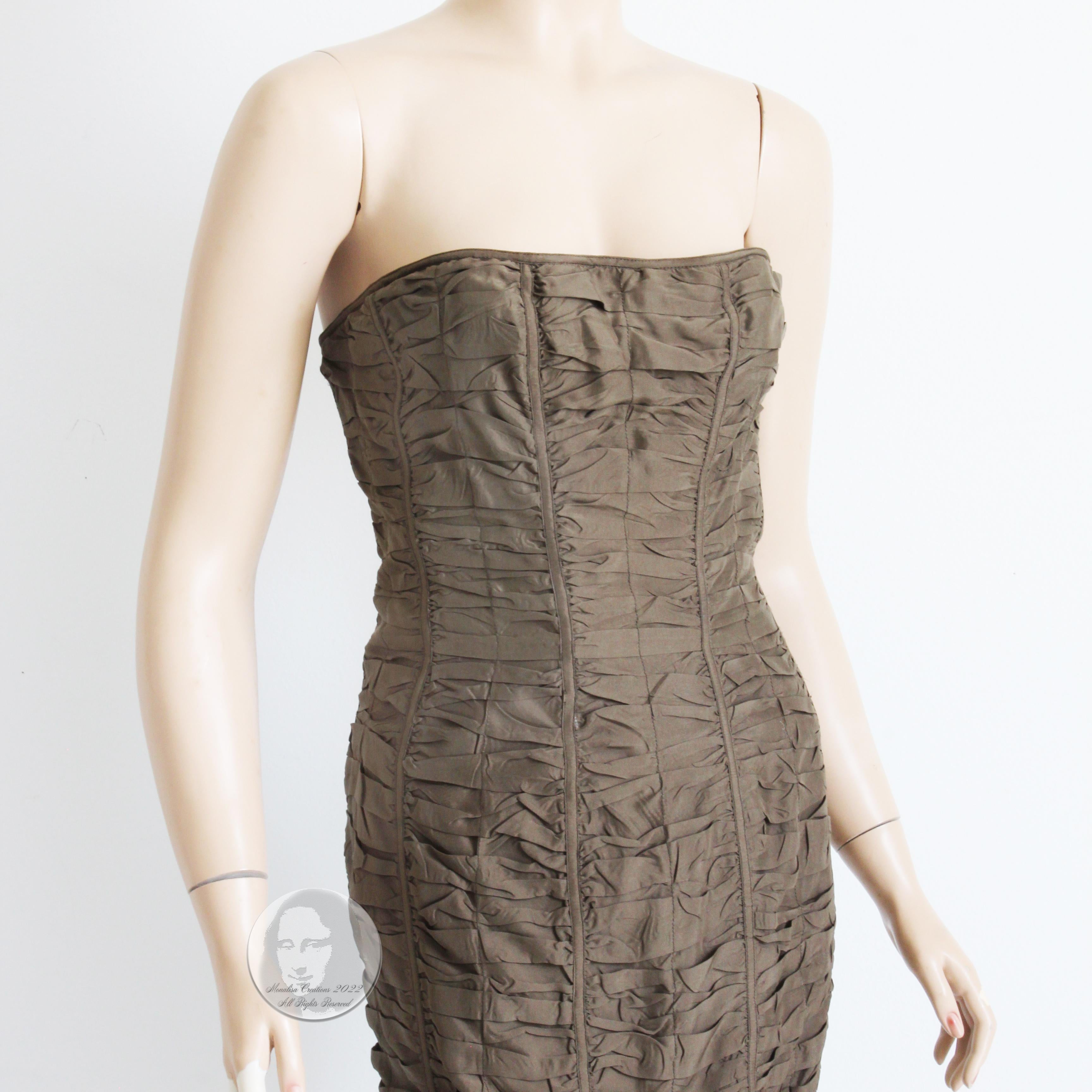 Gucci Dress Corset Bustier Bodice Bodycon Ruched Brown Silk Spring 2001 42 In Good Condition In Port Saint Lucie, FL