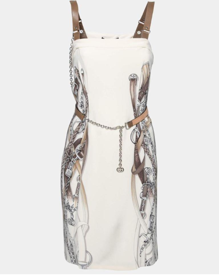 Gucci Kleid Cruise 2011 Sattlerei Print / Hochzeitskleid Kette Printed Silk im Angebot 13