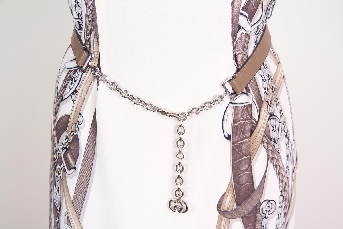 Gucci Kleid Cruise 2011 Sattlerei Print / Hochzeitskleid Kette Printed Silk im Zustand „Gut“ im Angebot in Алматинский Почтамт, KZ