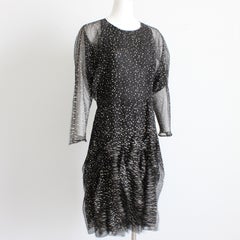 Gucci Dress F/W 2011 Runway Silk Polka Dot Chiffon GG Logo Flutter Skirt Sz 44