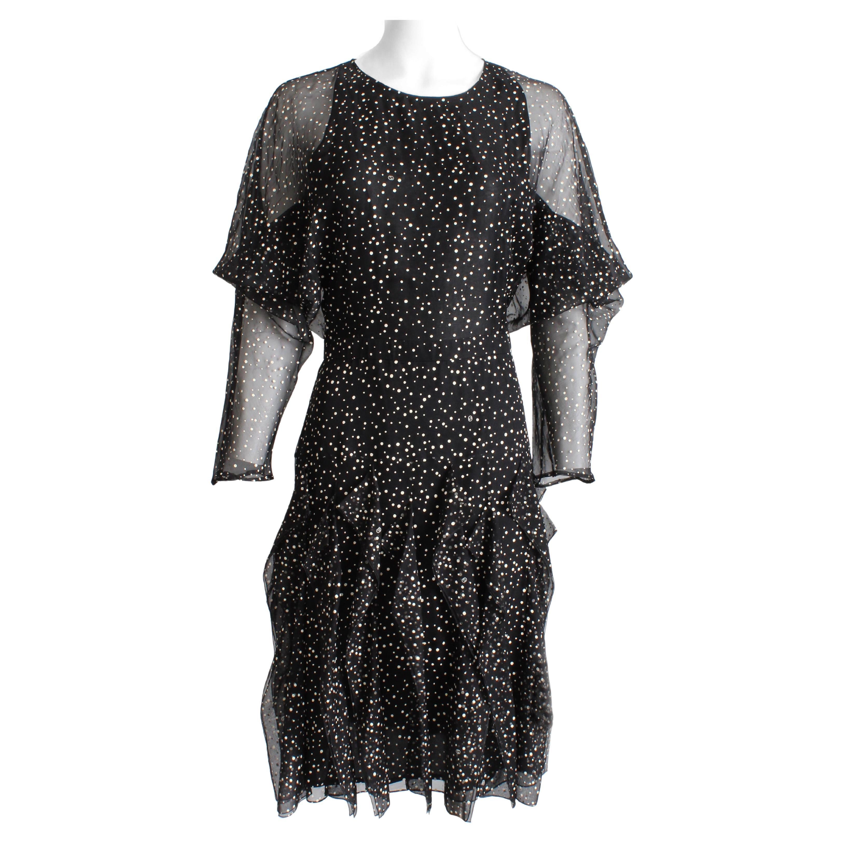 Gucci Dress F/W 2011 Runway Silk Polka Dot Chiffon GG Logo Flutter Skirt Sz 44 For Sale