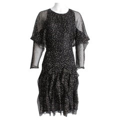 Gucci Dress F/W 2011 Runway Silk Polka Dot Chiffon GG Logo Flutter Skirt Sz 44