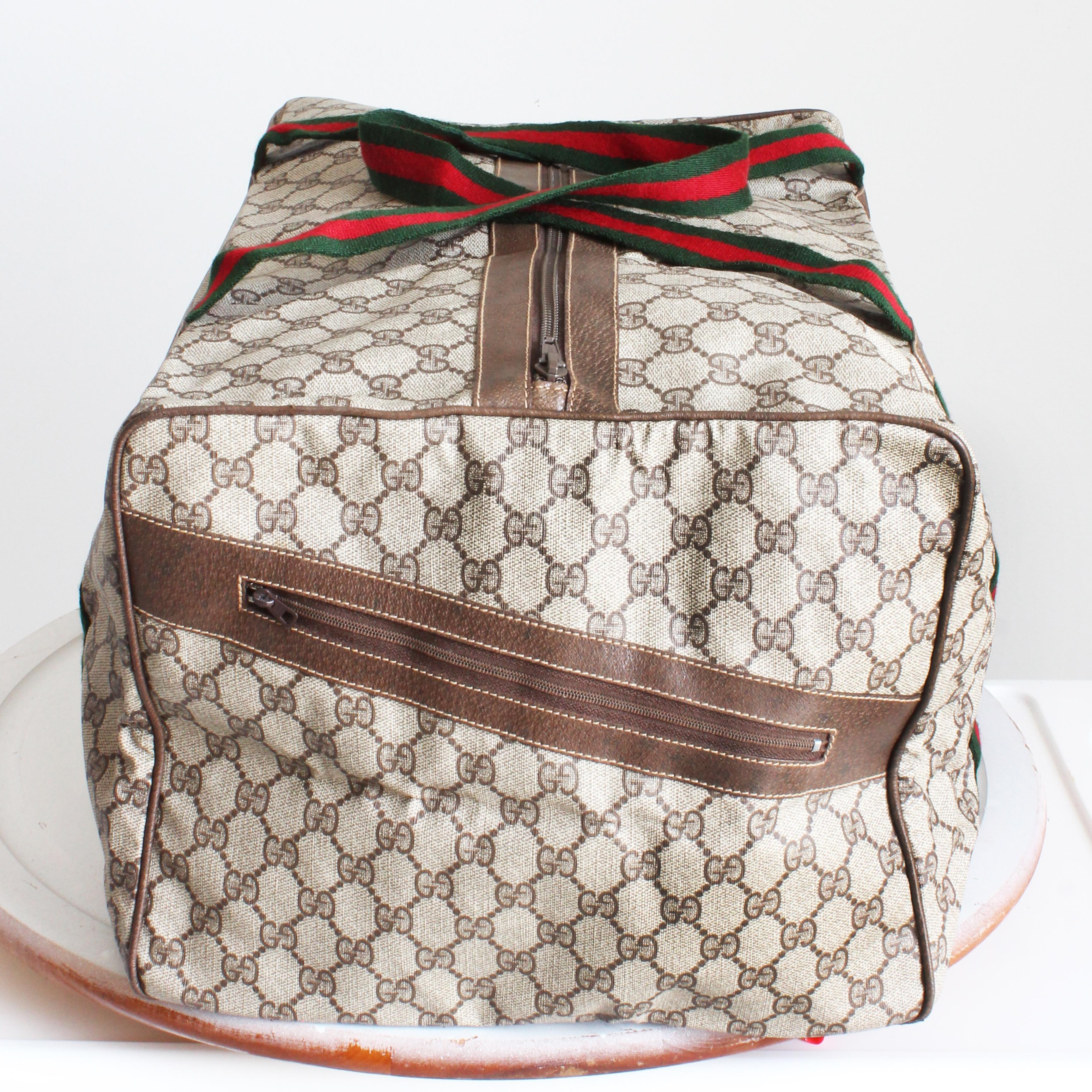 Gucci Duffle Bag GG Logo Canvas Brown Leather Trim Folding Travel Carry On 80s For Sale 3