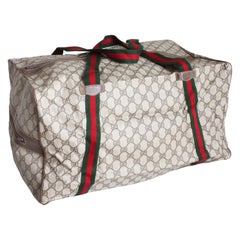 Gucci Duffle Bag GG Monogram Canvas Brown Leather Trim Folding Carry On 80s XL