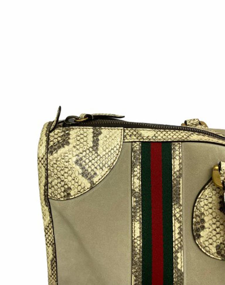 Gucci Duffle Travel Bag in Beige Suede with Python and Golden Hardware For  Sale at 1stDibs