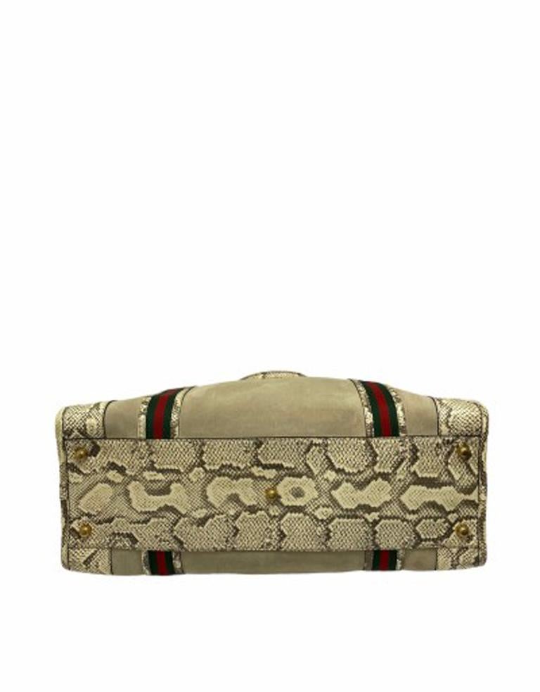 Gucci Duffle Travel Bag in Beige Suede with Python and Golden Hardware 1