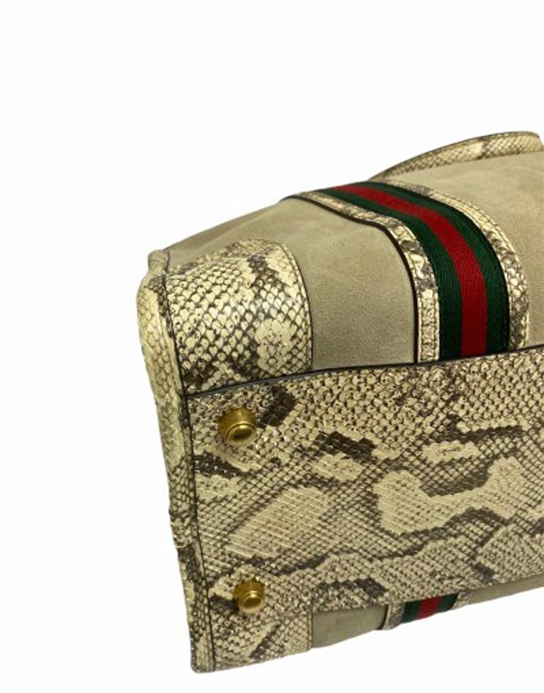 Gucci Duffle Travel Bag in Beige Suede with Python and Golden Hardware 3
