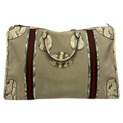 Gucci Duffle Travel Bag in Beige Suede with Python and Golden Hardware