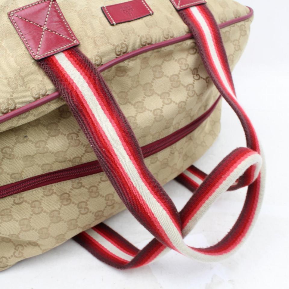 Gucci Duffle \\web Gg Monogram Carry On 866519 Beige Canvas Weekend/Travel Bag In Good Condition In Dix hills, NY