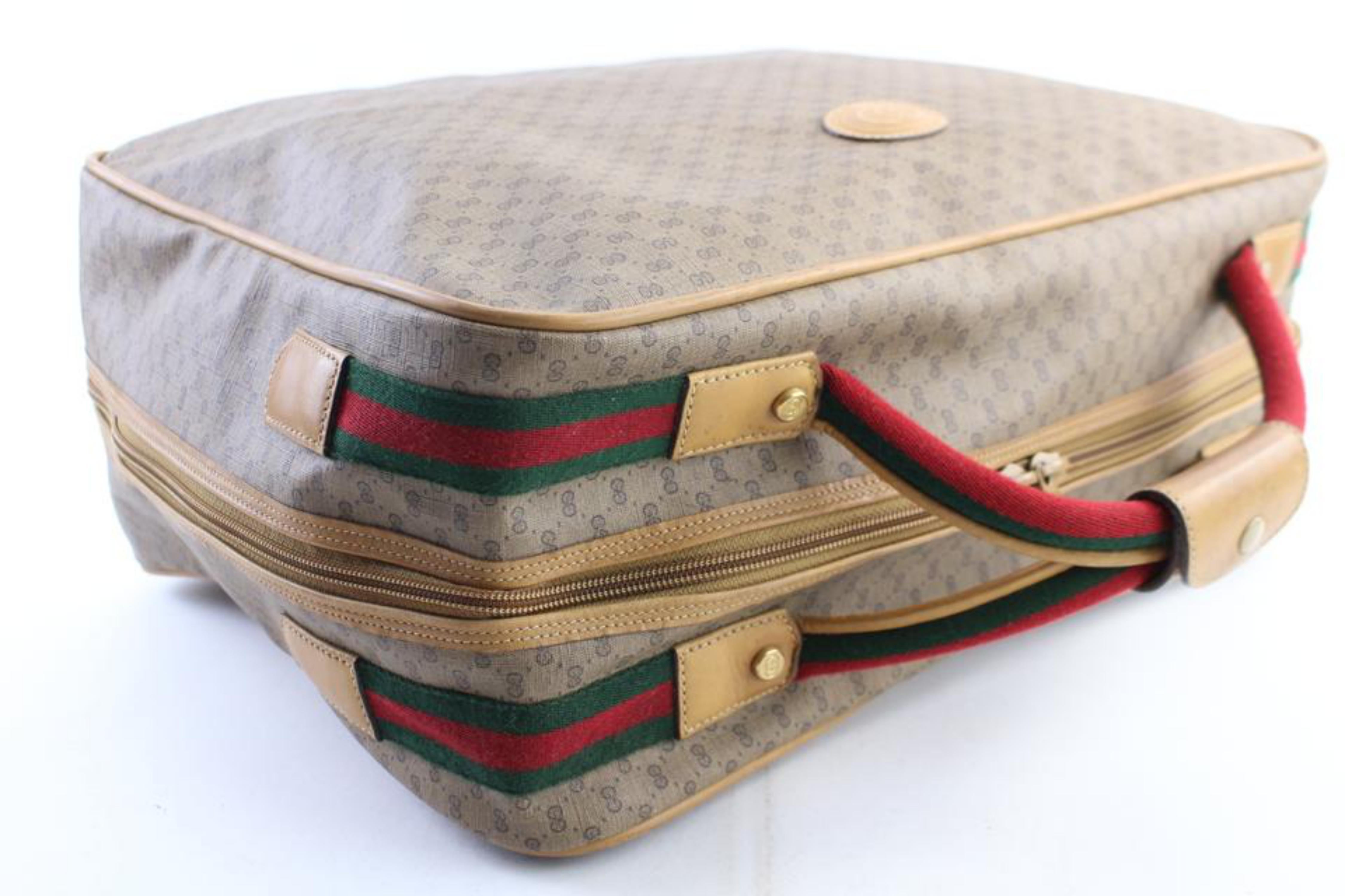 Gucci Duffle Web Monogram Suitcase 224269 Beige Leather Weekend/Travel Bag In Excellent Condition For Sale In Forest Hills, NY