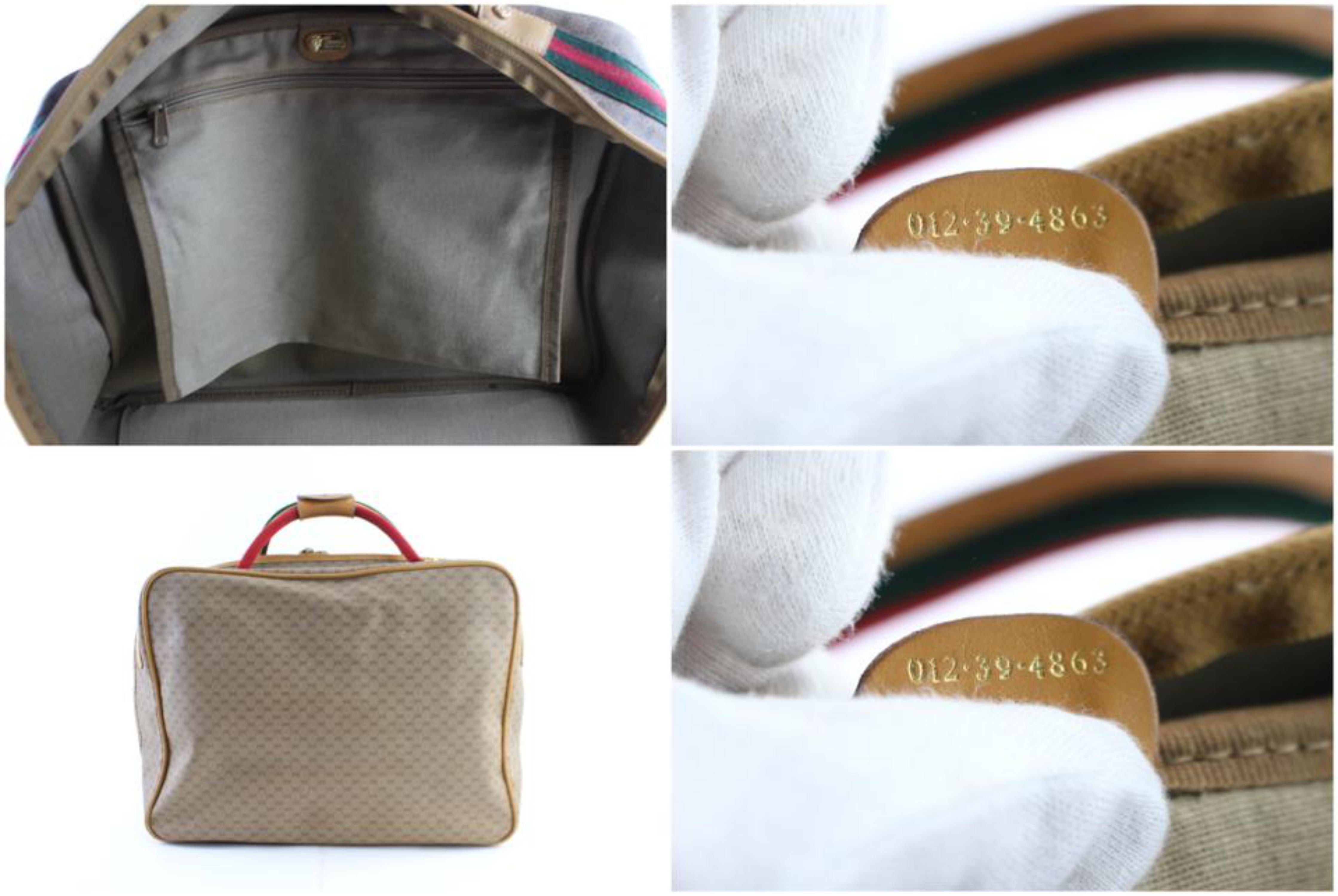 Women's Gucci Duffle Web Monogram Suitcase 224269 Beige Leather Weekend/Travel Bag For Sale