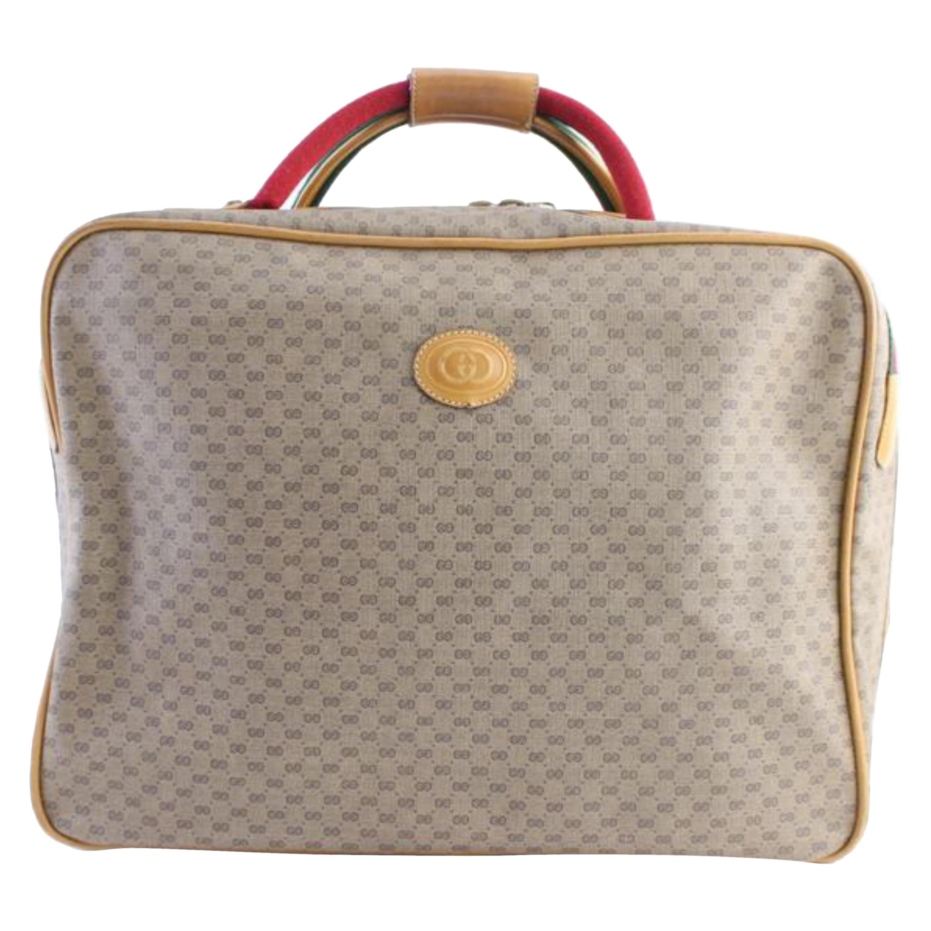 Gucci Duffle Web Monogram Suitcase 224269 Beige Leather Weekend/Travel Bag For Sale