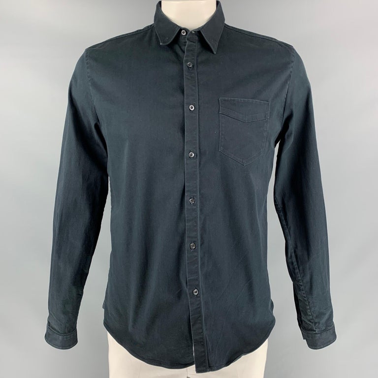 GUCCI Duke Size L Black Twill Button Down Long Sleeve Shirt at 1stDibs
