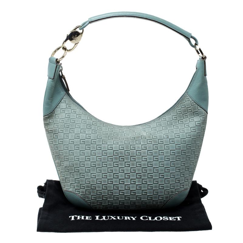 Gucci Dusty Green Square G Suede and Leather Hobo 5