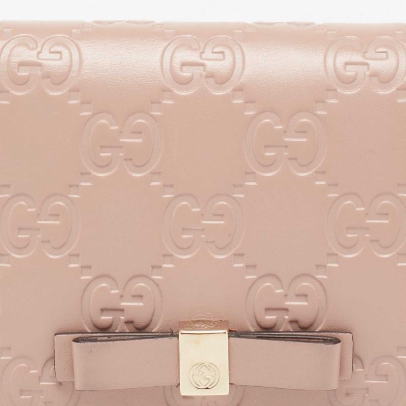 Gucci Dusty Pink Guccissima Leather Bow Card Case 6