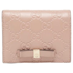 Gucci Dusty Pink Guccissima Leather Bow Card Case