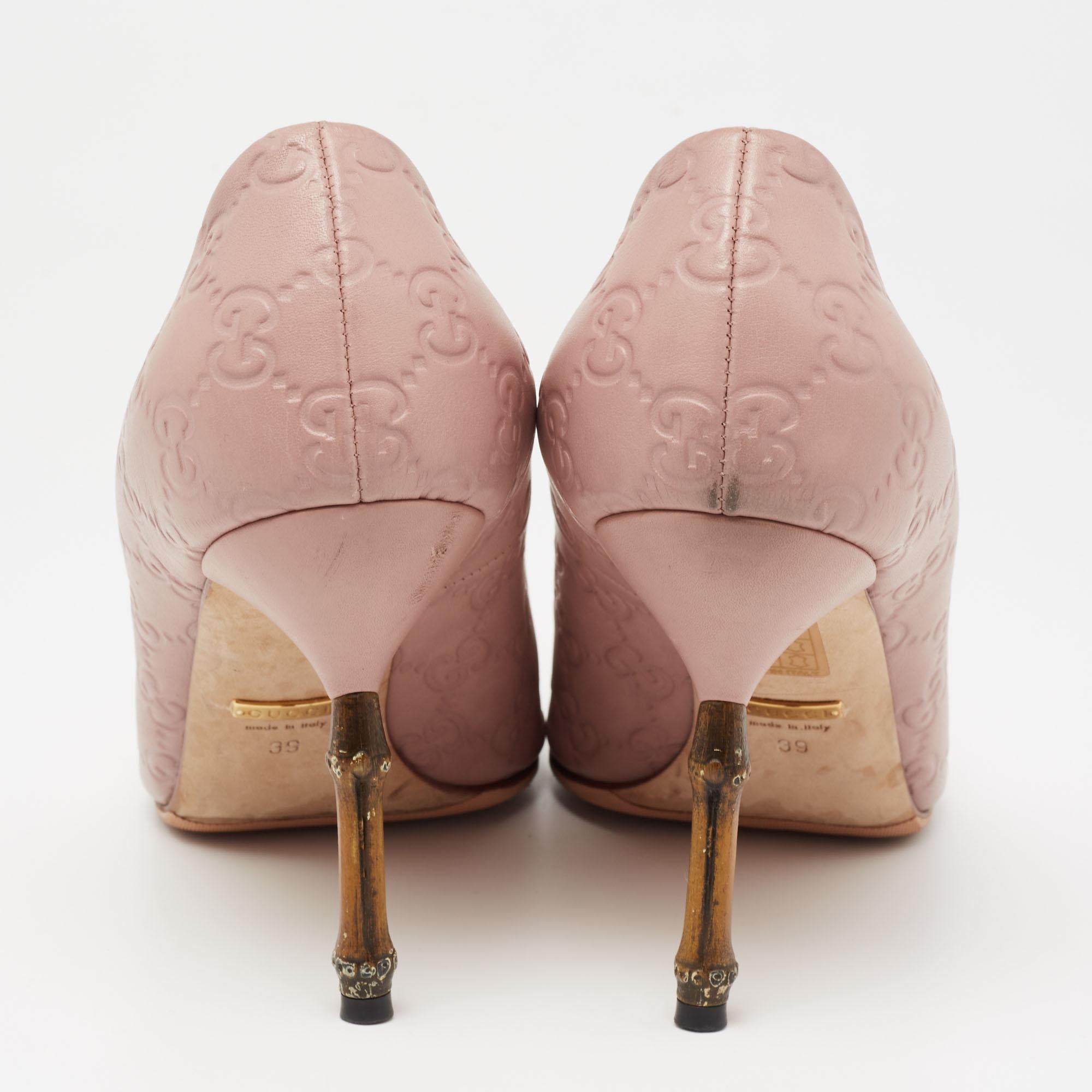 Beige Gucci Dusty Pink Guccissima Leather Horsebit Kristen Bamboo Heel Pumps Size 39