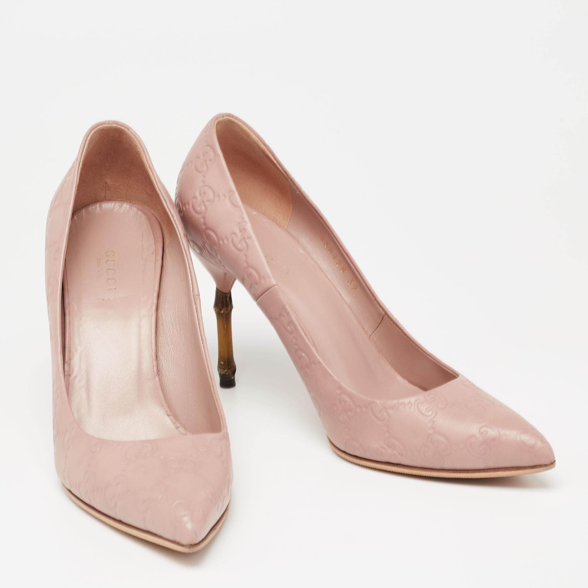 Women's Gucci Dusty Pink Guccissima Leather Horsebit Kristen Bamboo Heel Pumps Size 39